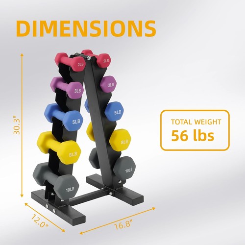 Neoprene Coated Dumbbell Set with Rack, Hand Weight Set for Home Gym Workout, An