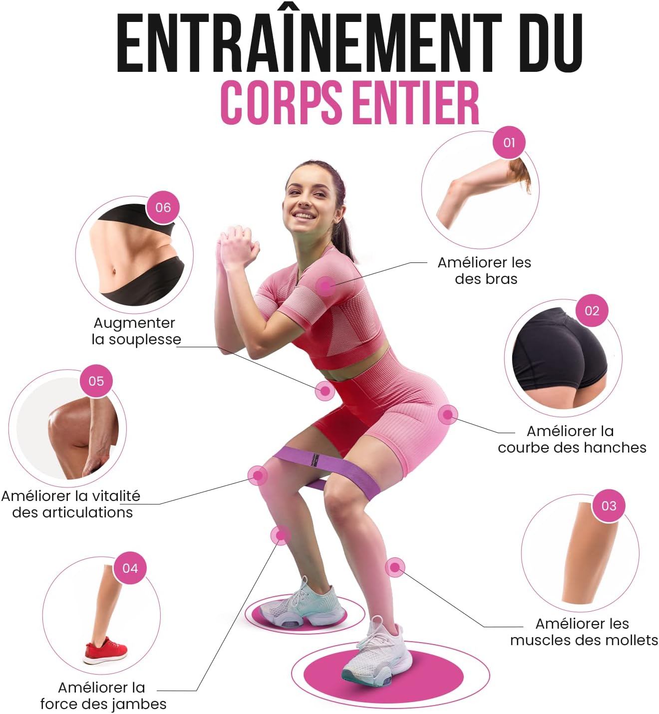PORTENTUM Elastique Musculation - Bandes Elastiques de Fitness antidérapantes en Tissu, 3 Niveaux de résistance pour Crossfit, Yoga, fessiers et Autres Sports et Sac de Rangement