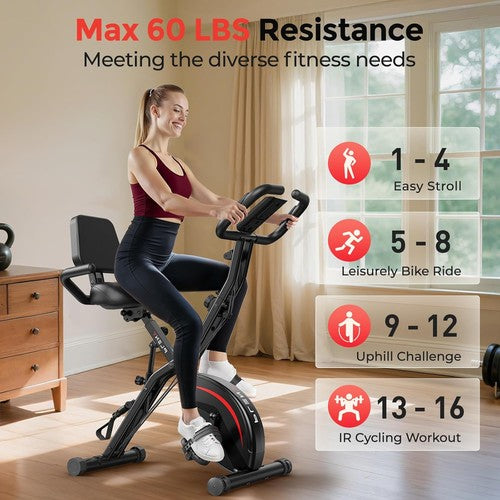 Folding Exercise Bike 5 in 1 Stationary Bikes for Home 6.6 LBS Flywheel 330LB Ca