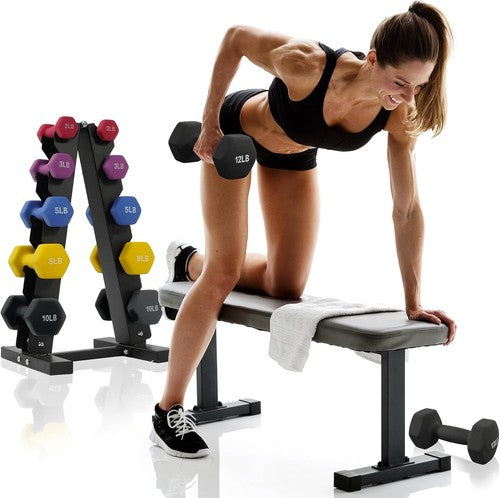 Neoprene Coated Dumbbell Set with Rack, Hand Weight Set for Home Gym Workout, An