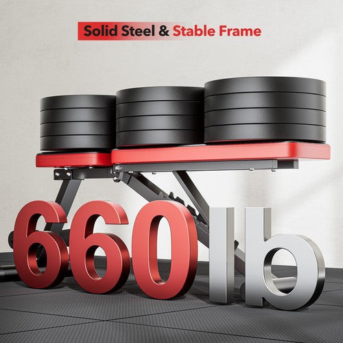 Basic Weight Bench for Home Gym Foldable Workout Bench with 8 Backrests 660LB...