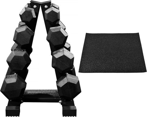 Rubber Coated Hex Dumbbell Weight Set with Storage Rack, 100LB, Fitness Gym