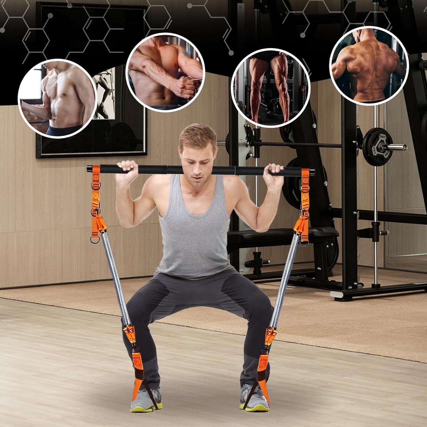 Kit Barre Pilates avec Bandes Élastiques pour Femmes,Équipement de Renforcement Musculaire | Système à Résistance Réglable pour Sportifs Épaules Cou Taille Jambes
