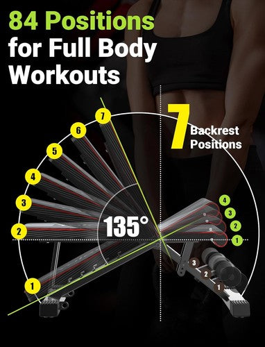 Adjustable Weight Bench for Full Body Workout; Foldable Home Gym Strength Traini