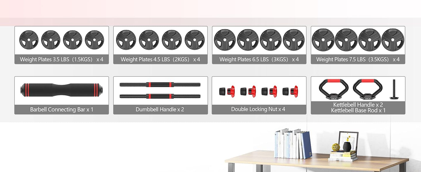 Adjustable Dumbbells 20lbs Set 10lb each with Connector 4 in 1 Dumbbells Set