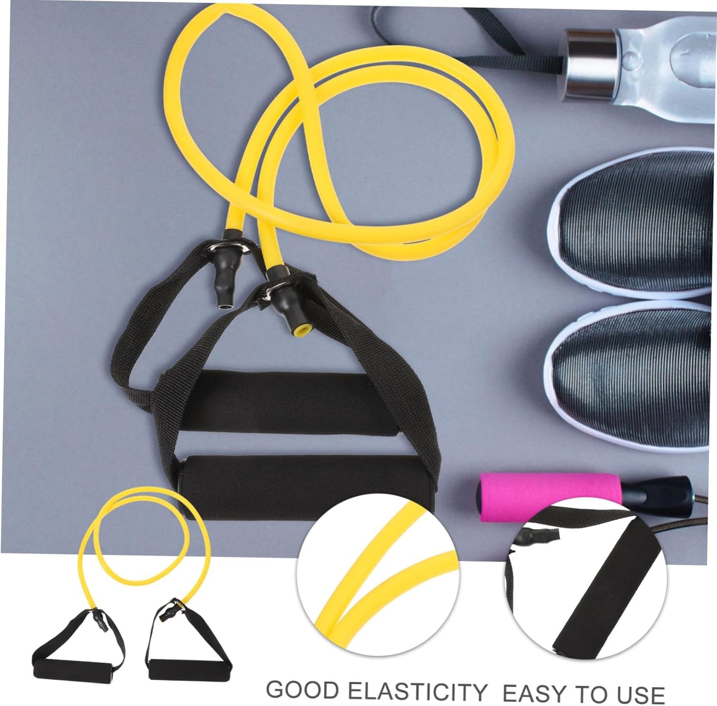 Toyvian Bande de Résistance Fitness Élastique Jaune avec Poignées Confortables pour Musculation Yoga et Rééducation Physique Bande de Traction Multifonctionnelle TPE