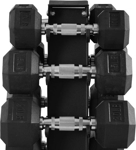Rubber Coated Hex Dumbbell Weight Set with Storage Rack, 100LB, Fitness Gym