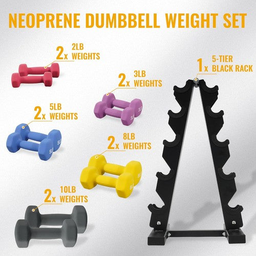 Neoprene Coated Dumbbell Set with Rack, Hand Weight Set for Home Gym Workout, An