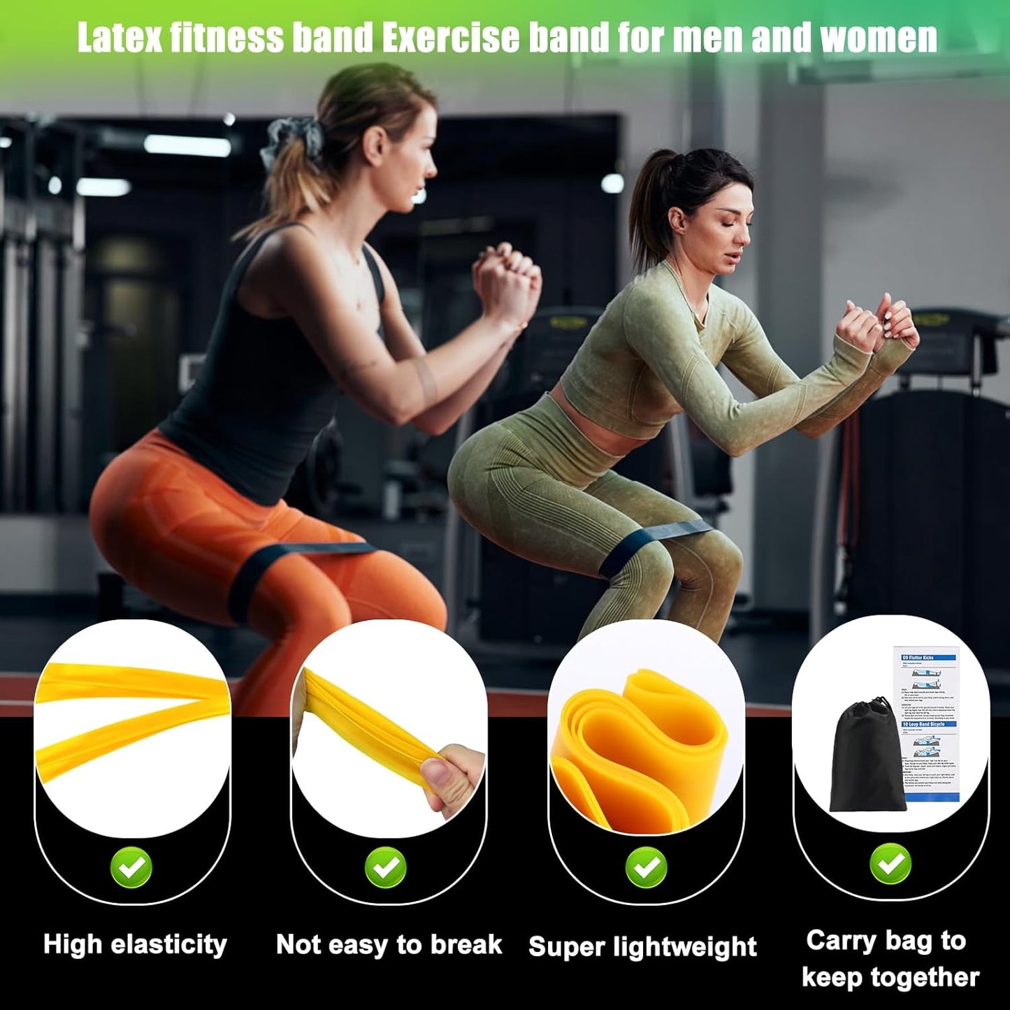 VFANDV Elastic Fitness Bands, Pack of 5, Elastic Fitness Band with 5 Levels of Strength, for Bodybuilding, Pilates, Yoga, 5 Levels of Strength, with Storage Bag