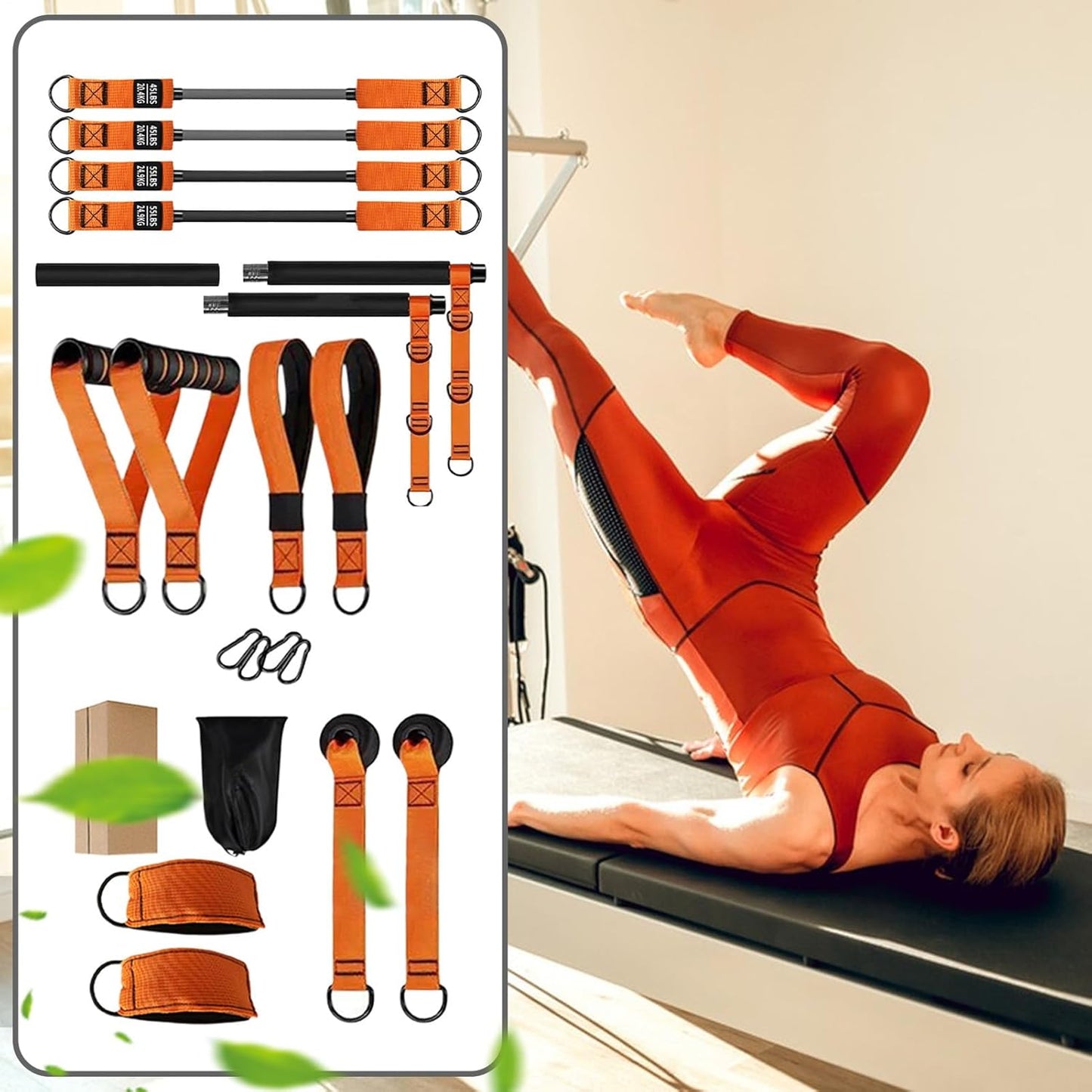 Kit Barre Pilates avec Bandes Élastiques pour Femmes,Équipement de Renforcement Musculaire | Système à Résistance Réglable pour Sportifs Épaules Cou Taille Jambes