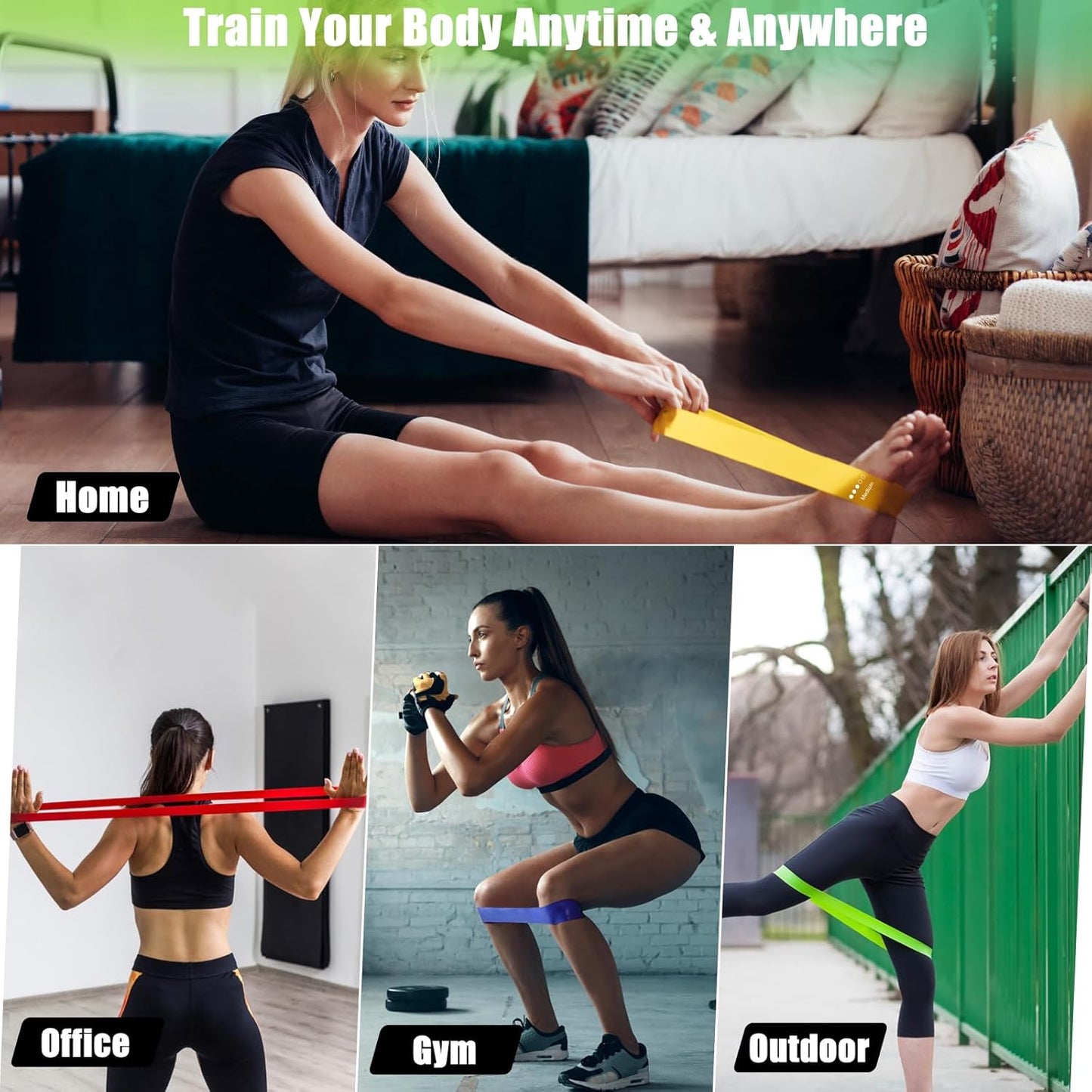 VFANDV Elastic Fitness Bands, Pack of 5, Elastic Fitness Band with 5 Levels of Strength, for Bodybuilding, Pilates, Yoga, 5 Levels of Strength, with Storage Bag