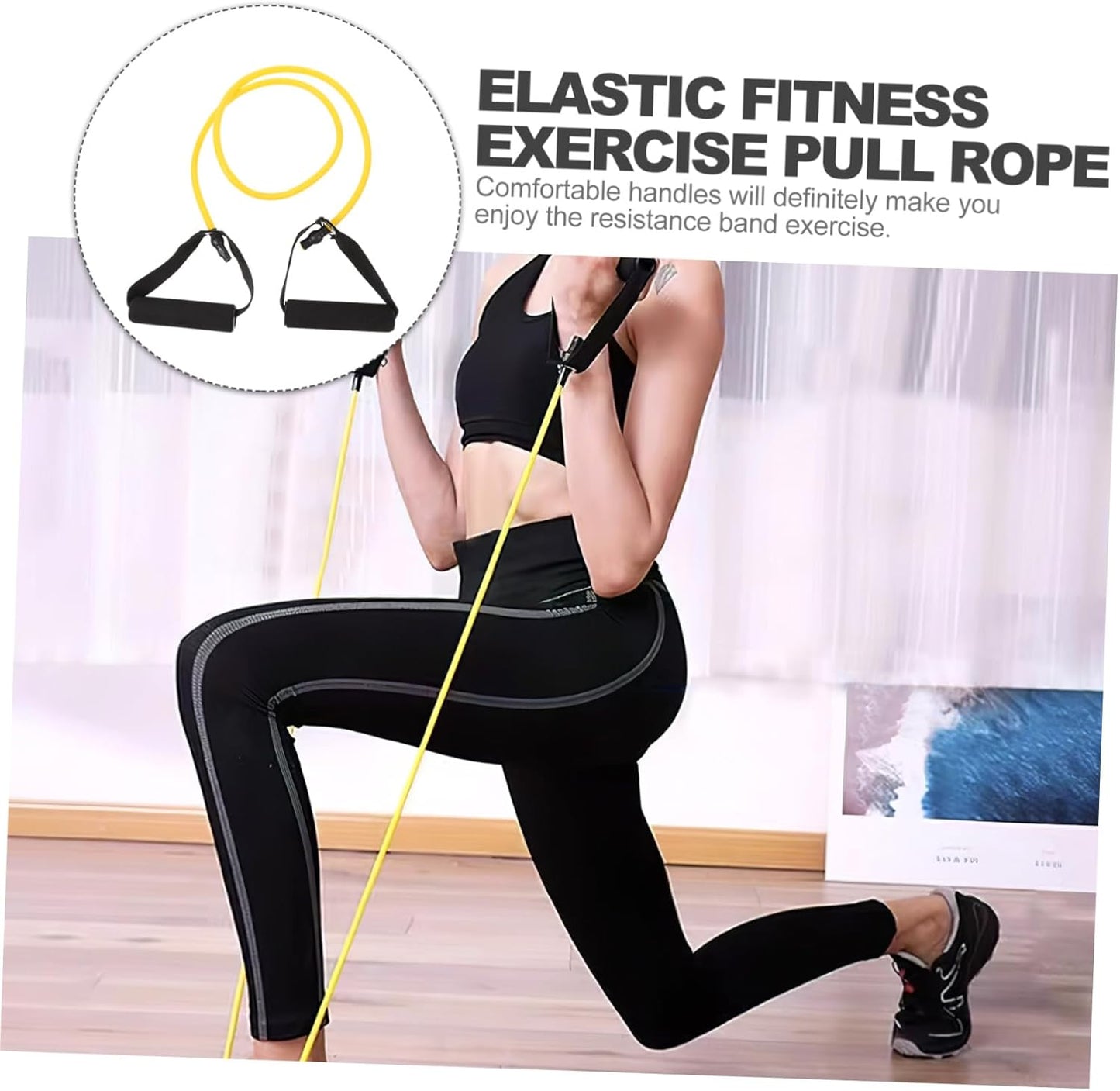 Toyvian Bande de Résistance Fitness Élastique Jaune avec Poignées Confortables pour Musculation Yoga et Rééducation Physique Bande de Traction Multifonctionnelle TPE