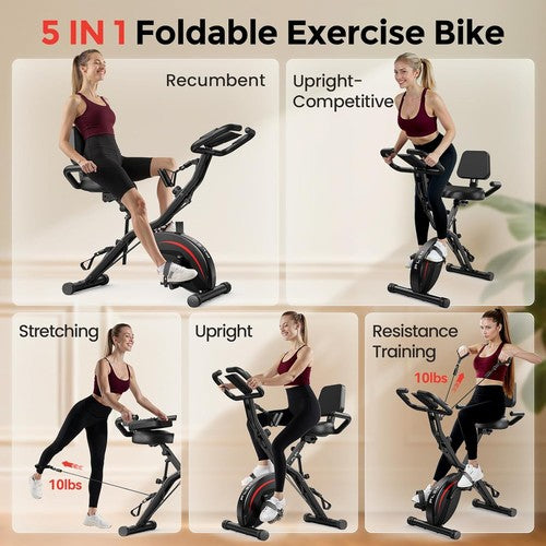 Folding Exercise Bike 5 in 1 Stationary Bikes for Home 6.6 LBS Flywheel 330LB Ca