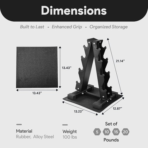 Rubber Coated Hex Dumbbell Weight Set with Storage Rack, 100LB, Fitness Gym