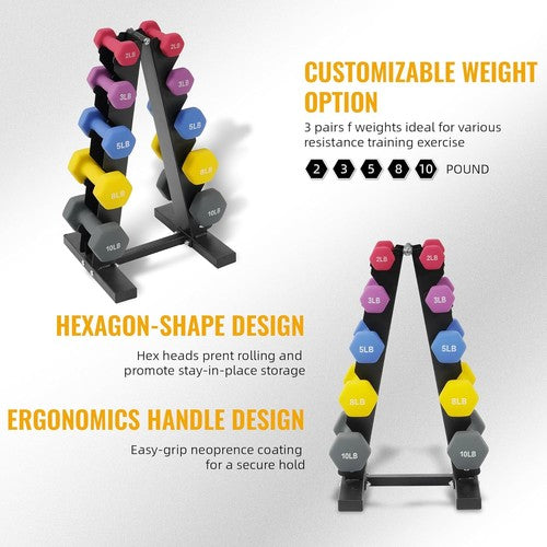 Neoprene Coated Dumbbell Set with Rack, Hand Weight Set for Home Gym Workout, An