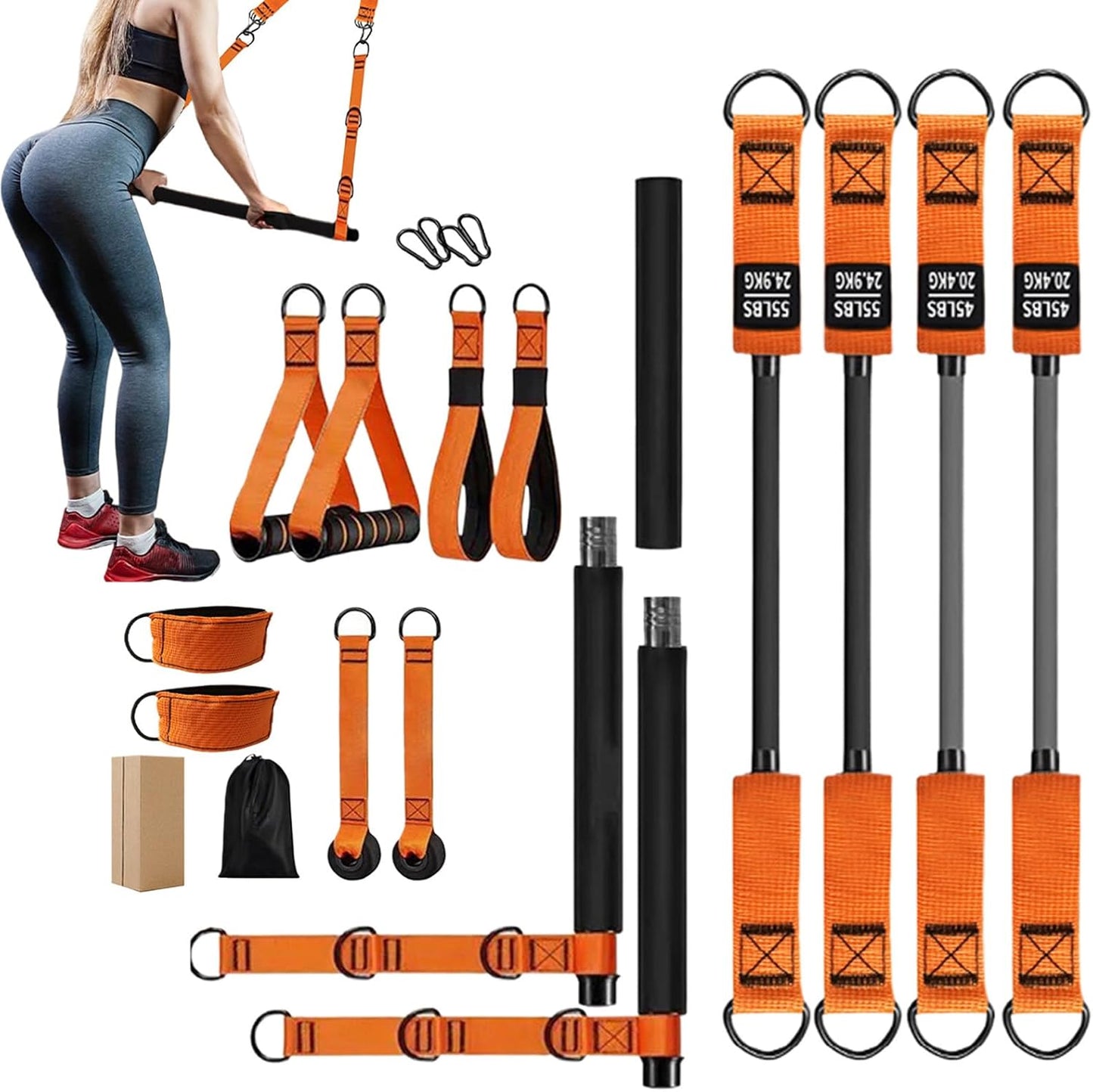 Kit Barre Pilates avec Bandes Élastiques pour Femmes,Équipement de Renforcement Musculaire | Système à Résistance Réglable pour Sportifs Épaules Cou Taille Jambes