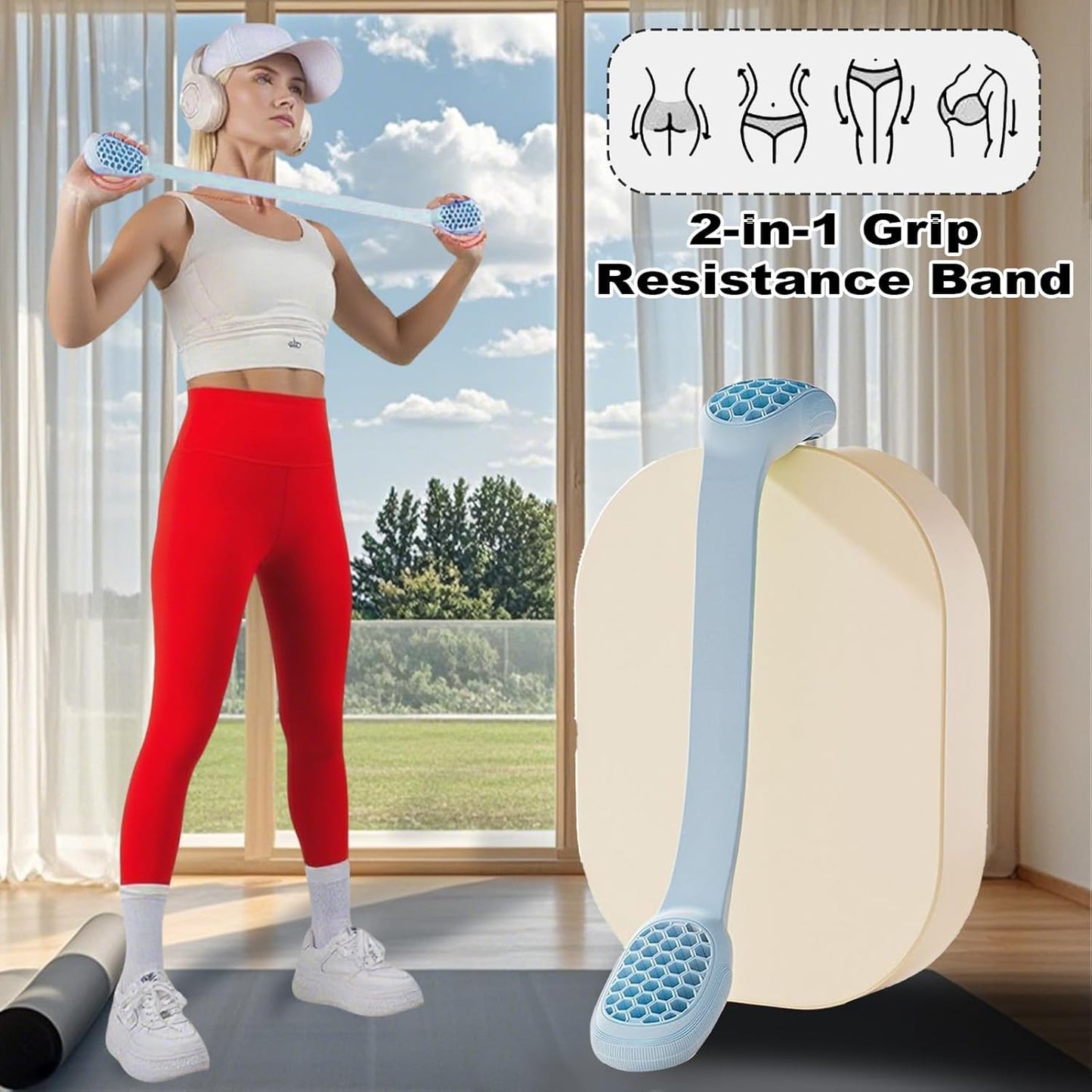 Bande de résistance au fitness - Traineur de force de poignée 2 en 1 | Corde à traction ergonomique, entraînement arrière et bras, matériel durable, yoga, gymnase à domicile, garçons des athlètes, équ