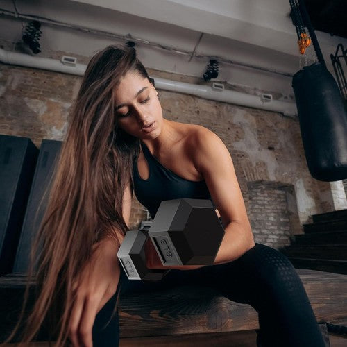 Rubber Coated Hex Dumbbell Weight Set with Storage Rack, 100LB, Fitness Gym