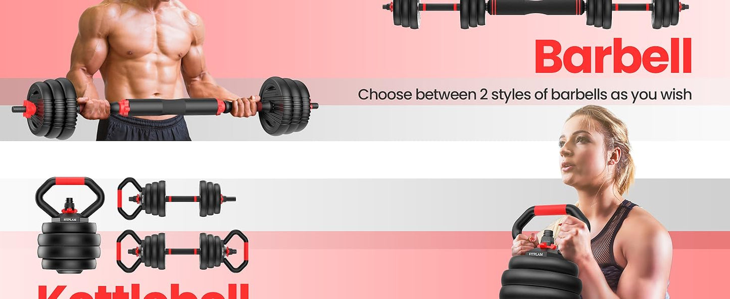 Adjustable Dumbbells 20lbs Set 10lb each with Connector 4 in 1 Dumbbells Set