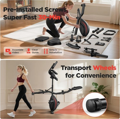 Folding Exercise Bike 5 in 1 Stationary Bikes for Home 6.6 LBS Flywheel 330LB Ca