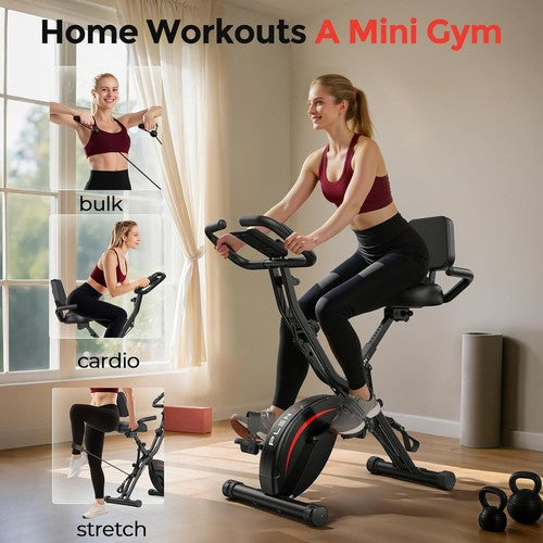 Folding Exercise Bike 5 in 1 Stationary Bikes for Home 6.6 LBS Flywheel 330LB Ca