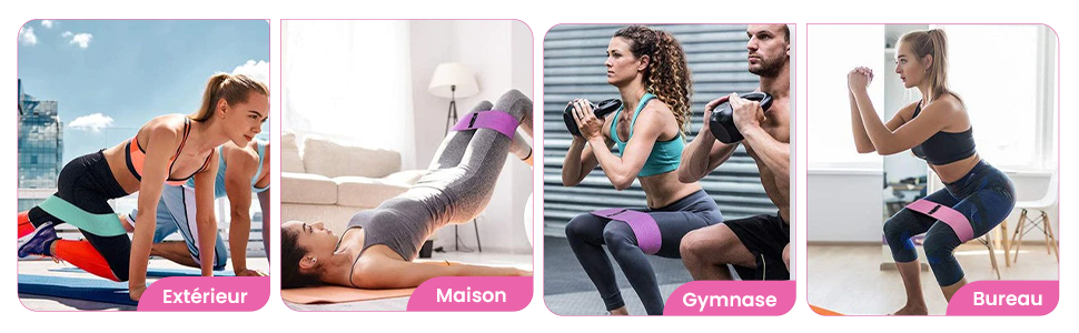PORTENTUM Elastique Musculation - Bandes Elastiques de Fitness antidérapantes en Tissu, 3 Niveaux de résistance pour Crossfit, Yoga, fessiers et Autres Sports et Sac de Rangement