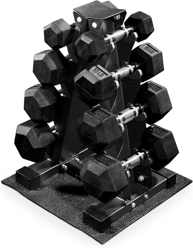 Rubber Coated Hex Dumbbell Weight Set with Storage Rack, 100LB, Fitness Gym
