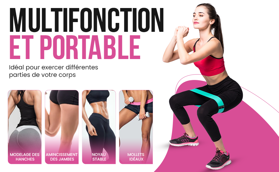 PORTENTUM Elastique Musculation - Bandes Elastiques de Fitness antidérapantes en Tissu, 3 Niveaux de résistance pour Crossfit, Yoga, fessiers et Autres Sports et Sac de Rangement