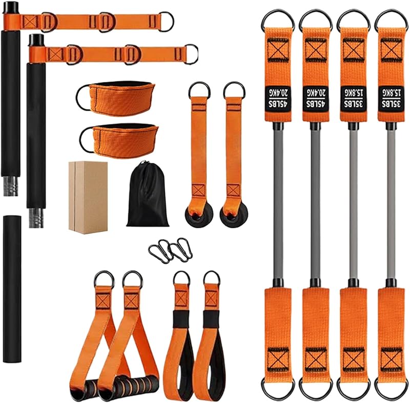 Kit Barre Pilates avec Bandes Élastiques pour Femmes,Équipement de Renforcement Musculaire | Système à Résistance Réglable pour Sportifs Épaules Cou Taille Jambes