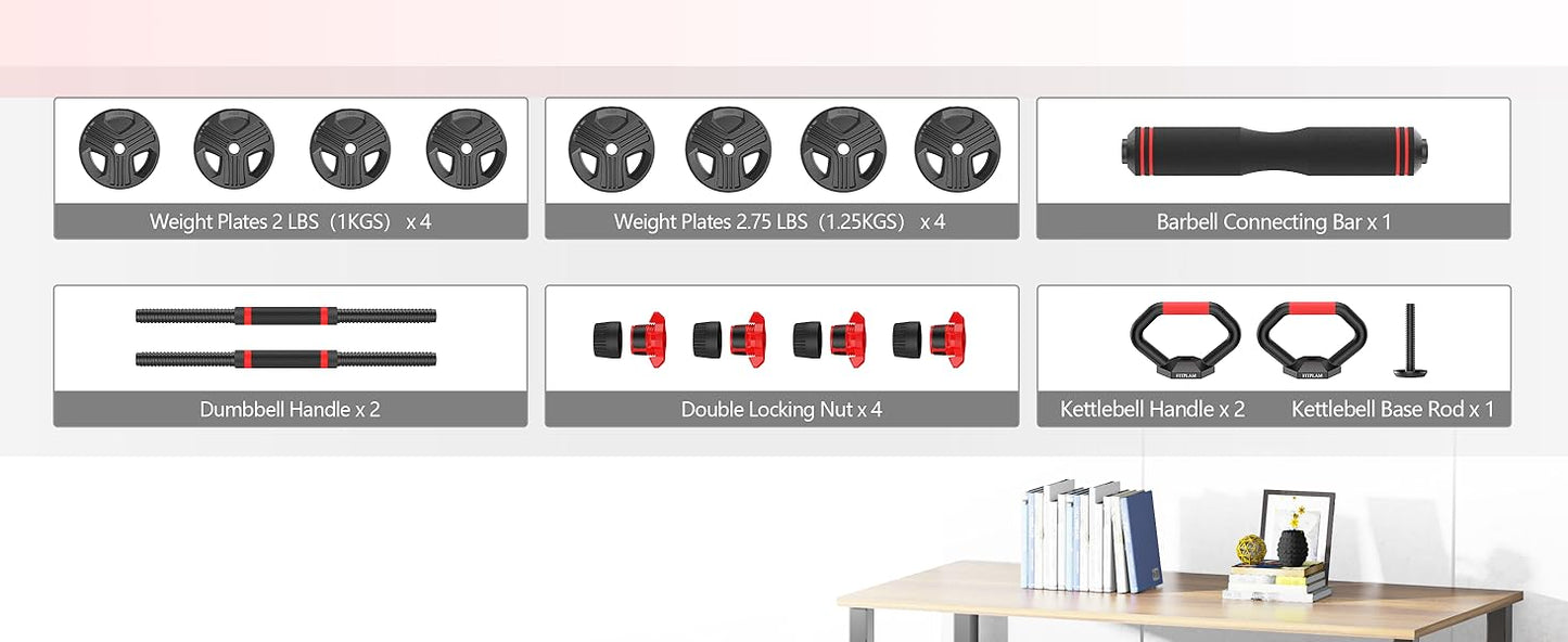 Adjustable Dumbbells 20lbs Set 10lb each with Connector 4 in 1 Dumbbells Set