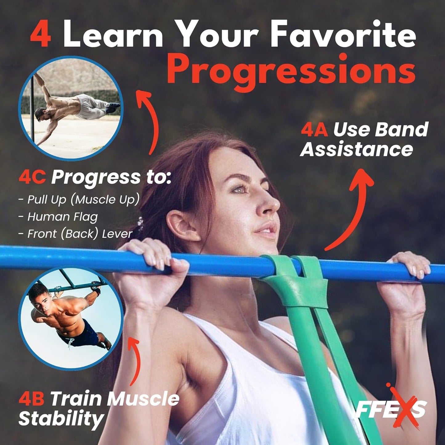 FX FFEXS Premium Resistance Bands Elastic Exercise Pull Up Chin Traction