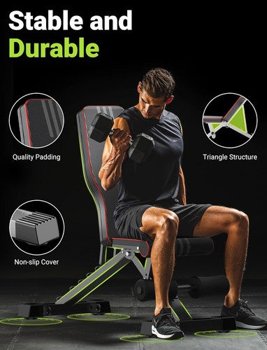 Adjustable Weight Bench for Full Body Workout; Foldable Home Gym Strength Traini
