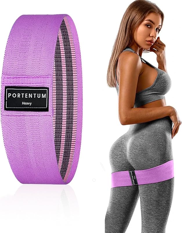 PORTENTUM Elastique Musculation - Bandes Elastiques de Fitness antidérapantes en Tissu, 3 Niveaux de résistance pour Crossfit, Yoga, fessiers et Autres Sports et Sac de Rangement