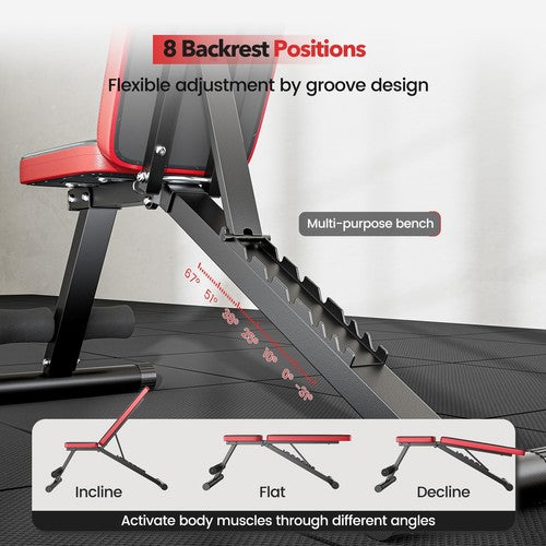 Basic Weight Bench for Home Gym Foldable Workout Bench with 8 Backrests 660LB...