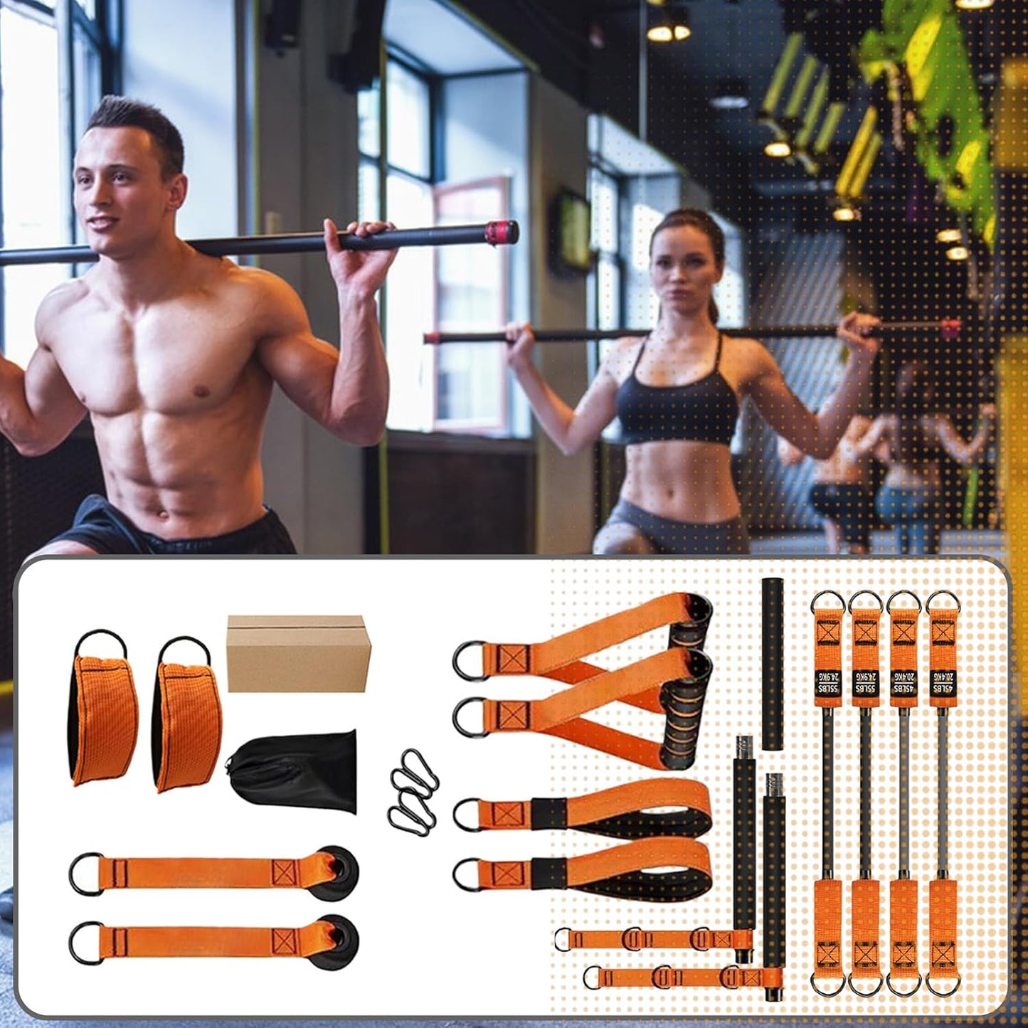 Kit Barre Pilates avec Bandes Élastiques pour Femmes,Équipement de Renforcement Musculaire | Système à Résistance Réglable pour Sportifs Épaules Cou Taille Jambes
