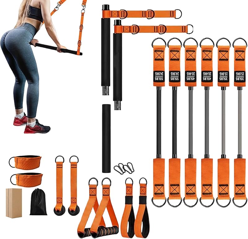 Kit Barre Pilates avec Bandes Élastiques pour Femmes,Équipement de Renforcement Musculaire | Système à Résistance Réglable pour Sportifs Épaules Cou Taille Jambes