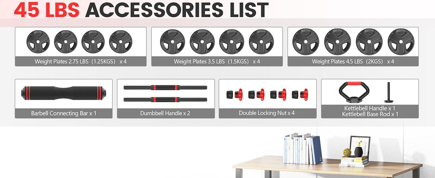 Adjustable Dumbbells 20lbs Set 10lb each with Connector 4 in 1 Dumbbells Set