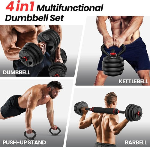Adjustable Dumbbells 20lbs Set 10lb each with Connector 4 in 1 Dumbbells Set
