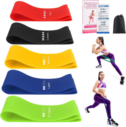 VFANDV Elastic Fitness Bands, Pack of 5, Elastic Fitness Band with 5 Levels of Strength, for Bodybuilding, Pilates, Yoga, 5 Levels of Strength, with Storage Bag