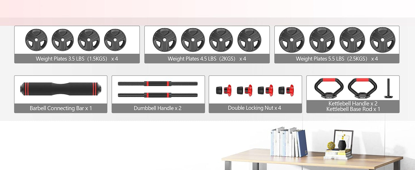 Adjustable Dumbbells 20lbs Set 10lb each with Connector 4 in 1 Dumbbells Set
